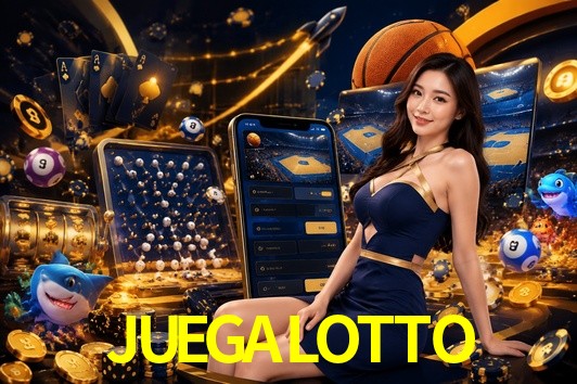 Una escena digital vívida inspirada en casino con JUEGALOTTO mostrado prominentemente, luces brillantes, fichas, cartas y acentos dorados.